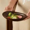 Bol Japonés Vajilla Plato Cerámico Plato de Plato para el Hogar Plato Ovalado para Yogur Plato para Postre Occidental Desayuno Plato para Ensalada de Frutas