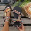 Sandalias Planas Ligeras para Mujer Verano 2024 Sandalias Romanas de Comercio Exterior para Mujer Velcro Punta Redonda Sandalias de Playa para Mujer