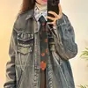 Jaqueta Jeans Patchwork Vintage Lavada com Borda Crua para Homens e Mulheres, Marca Tendência Primavera e Outono, Jaqueta Solta High Street para Casal, Versátil Tendência