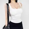 Top Regata Sexy Decotado para Primavera e Verão com Bojo, Decote U, Elástico, Justo ao Corpo, Modelador da Cintura, Sem Mangas, Camisola para Mulheres