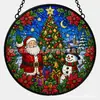 Atrapasol de vidrieras navideñas decoración de ventana redonda Papá Noel muñeco de nieve árbol de Navidad adorno de vidrio