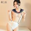 A las tres de la noche, la ropa interior sexy se burla de la entrepierna abierta sin quitarse los tirantes, el conjunto de uniforme de estudiante japonés sexy es una generación de cabello.
