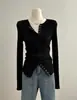 Camiseta de Tricô Longa para Uso Diário no Trajeto para o Trabalho para Mulheres, Estilo Outono, Fashion, Simples, Justa e Versátil para Usar por Baixo, Top Casual