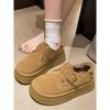 Zapatos de Algodón Marrones Retro de Terciopelo con Suela Gruesa para Mujer 2025 Nuevos Zapatos Birkenstock Peludos de Invierno Cálidos para Exteriores