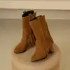 Botas de Caña Corta con Borlas Nueva Llegada Botas Comercio Exterior Botas de Tacón Alto Botas Gruesas para Mujer Estilo Británico Otoño e Invierno Amazon 3352 Negro Marrón