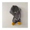 Bufanda Cruzada de Invierno Colorida con Pompón Coreana para Niños y Niñas, Bufanda Calentadora de Cuello Rayada para Niños a la Moda