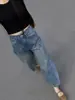 Jeans largos estilo retro americano com grafite para mulheres, novo modelo de verão 2026, calça reta casual solta cropped