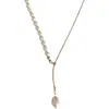 Colar de costura com pérolas de água doce feminino design simples de corrente em Y com fecho deslizante senso de design corrente para clavícula ajustável Colar da moda