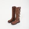 Versão Couro de Vaca ~ Botas de Cano Alto com Salto Grosso para Mulheres, Acima do Joelho Outono e Inverno 2024 Novo Retro Metal Fivela de Couro Botas Western Cavaleiro