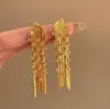 Anos Dourados, Luxo Leve, Brincos Longos com Franjas Douradas, Brincos Únicos de Flor Super Brilhantes com Franjas de Alta Qualidade