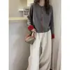 Nueva ropa de punto de lana pura para mujer de otoño e invierno, nuevo cárdigan abotonado de color bloqueado estilo chino, abrigo grueso holgado