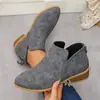 Botines Martin de talla grande para mujer con tacón grueso, caña corta, cremallera trasera, punta fina adelgazante, parte superior de piel, botines de tobillo de exportación europea y americana, color liso