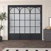 Porta de Correr de Vidro Arco-Íris Longa na Cor Creme Estilo Francês com Design de Tripla Articulação, Tiras em Treliça Arqueadas, Porta de Correr Divisória Minimalista de Luxo Leve