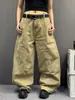 Calça jeans desconstruída cáqui estilo americano para homens e mulheres, calça de trabalho retrô da moda outonal, calça casual larga e solta