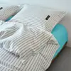 Xiang Ling Premium Sencillo Estilo Ins 100% Algodón Rayas Algodón Puro Juego de Cama de Cuatro Piezas: Sábana, Funda de edredón, Funda de almohada