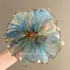 Goma para el pelo Scrunchie Atmosférica Estilo Francés con Perlas Artificiales en Gradiente Azul Fresco con Cuentas Flotantes y Abalorios de Organza