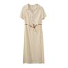 Vestido de Verão Novo Plus Size em Tencel Estilo Workwear com Lapela e Cinto, Vestido de Comprimento Médio que Marca a Cintura 272943
