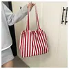 Bolsa de Mão com Listras Verticais, Bolsa de Ombro Bicolor, Bolsa de Lona de Grande Capacidade, Bolsa de Ombro, Tote, Bolsa de Ombro Fashion Estilo Coreano
