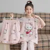 Conjunto de Pijama de Três Peças para Meninas, Verão Infantil Algodão Puro Manga Curta Estilo Fino 2026 Novo Estilo Roupas de Casa para Meninas, Estilo de Verão Popular
