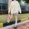 Chamarra tipo cárdigan con capucha de color albaricoque para mujer, primavera y otoño, forrada de polar, engrosada, con un diseño único, top de manga larga para invierno