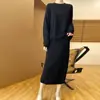 Novo Suéter de Malha Gola Redonda 100% Lã Outono e Inverno Feminino Solto Casual Saia Reta Suit de Caxemira