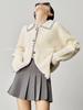 Cardigan Tricotado de Lã Gu Li Guli/branco cremoso 2024 Outono Inicial Feminino Suéter com Linhas de Cor Contrastante Manga Longa Top Solto