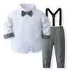 Ropa Formal de Caballero Británico para Niños Ropa Infantil Primavera y Otoño Nuevo Conjunto de Camisa y Pantalones con Pajarita Traje de Florero para Niños