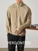 Sensação de Alta Qualidade, Forro Quente de Fleece Escovado, Camiseta com Meio Zíper, Gola Alta Business Masculina, Roupa de Trabalho, Quente, Ombro Caído, Blusa de Manga Longa