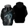 Moda Cartoon Lobo Moda Masculina Suéter com Estampa Digital 3D Suéter de Rua Manga Longa Moletom com Capuz Transfronteiriço