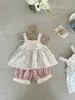 Conjunto de Dos Piezas con Tirantes Florales de Verano para Bebés Estilo Coreano Pantalones Cortos y Top Ropa de Verano Temporada de Regreso a la Escuela