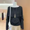 Suéter de punto liso color avena, manga murciélago, estilo minimalista francés para mujer, nueva colección otoño 2026, top moderno y versátil