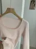 Suéter de Punto KEKEZOON Cuello Cuadrado Hombros al Descubierto Color Sólido Ajustado Manga Media para Mujer Estilo Coreano Puro Deseo 8758