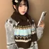 Cachecol de Tricô Jacquard Estilo Fair Isle Retrô para Mulheres no Outono e Inverno, Peça de Alto Padrão, Cachecol e Xale de Lã Quente e à Prova de Frio