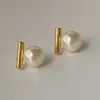 Brincos Baoman Vintage Shijia Pérola Barra de Equilíbrio Feminino Coreia do Sul Nicho Simples Versátil Elegante High-end