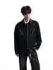 Jaqueta lapel estilo retrô americano para homens e mulheres, preta com zíper e bordado de patch, adequada para primavera e outono, jaqueta biker estilosa streetwear