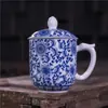Taza de Té de Porcelana Azul y Blanca con Tapa Gran Capacidad Taza de Agua de Cerámica Taza para Reuniones de Oficina Porcelana Azul y Blanca de Jingdezhen Engrosada Imitación Caliente