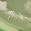 Plata Pura S925 Aguja de Plata Pendientes Populares de Encaje con Lazo Estilo Dulce Versátil Suave Nicho Pendientes Lindos Venta al Por Mayor