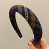 Otoño e Invierno Vintage Artístico Tweed a Cuadros Tela Estilo Artístico Diadema Esponja Aumentada Parte Superior Craneal Diadema Sello para el Cabello de Mujer