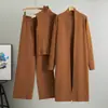 Conjunto de Malha de Moda Primavera e Outono para Mulheres para Comércio Exterior Transfronteiriço: Conjunto de Três Peças: Cardigã Longo tipo Xale + Colete de Gola Alta + Calça de Barra Larga