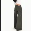 Pantalones de pierna ancha de cintura alta color verde militar que te hacen ver más alto y delgado, modernos y cómodos, versátiles jeans de cintura alta hasta el suelo, ropa de mujer a la moda