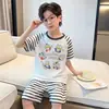 Pijama Infantil para Niñas, Verano Manga Corta Imitación Algodón Conjunto Delgado, Ropa de Casa Linda de Dibujos Animados para Niños Mayores, Verano
