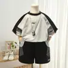 X117 Conjunto Deportivo de Algodón para Niños Verano Nuevo Ligero Transpirable Holgado Manga Corta Shorts Conjunto de Dos Piezas para Niños Pequeños