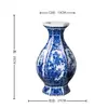 Vaso de Porcelana Azul e Branca de Jingdezhen com Motivos Antigos, Vaso Hexagonal Estilo Chinês Novo, Peça Decorativa para Arranjo de Flores na Sala de Estar