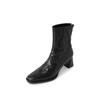 Heroína Estilo Coreano~Botas Delgadas de Tacón Alto de Piel de Cabra de Primera Capa Otoño e Invierno 2025 Tacón Grueso Punta Cuadrada Piel Genuina Botines Cortos de Commuter para Mujer