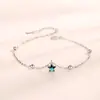 Pulsera de Plata de Ley S925 Estrella Azul de Cinco Puntas Estrella Pequeña Cielo Estrellado Simple Japonesa y Coreana Ajustable para Estudiantes Venta al por Mayor para Mujeres