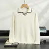 26 novo modelo suéter de cashmere com gola de gaivota para homens, tricô estilo old money liso de 12 agulhas, suéter casual solto com gola de lapela, transfronteiriço