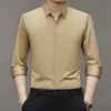 Nova Camisa Social Masculina de Manga Longa Primavera 2025 Luxo Leve Alta Qualidade Sem Costura Cor Sólida Roupa Íntima Pronta para Entrega