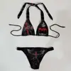 Traje de baño bikini triangular con cordones y estampado degradado, moda de playa transfronteriza, colección de bikinis estilo punk Y2k