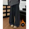 Pantalones Deportivos Gruesos de Estilo Perezoso para Mujer con Forro de Polar 2025 Invierno Nuevos Casuales de Cintura Alta Adelgazantes Caídos