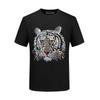 Camiseta Cabeça de Tigre Masculina Manga Curta 2026 Novo Estilo Roupa Masculina Verão Seda de Gelo Top com Strass Camiseta Fina de Meia Manga